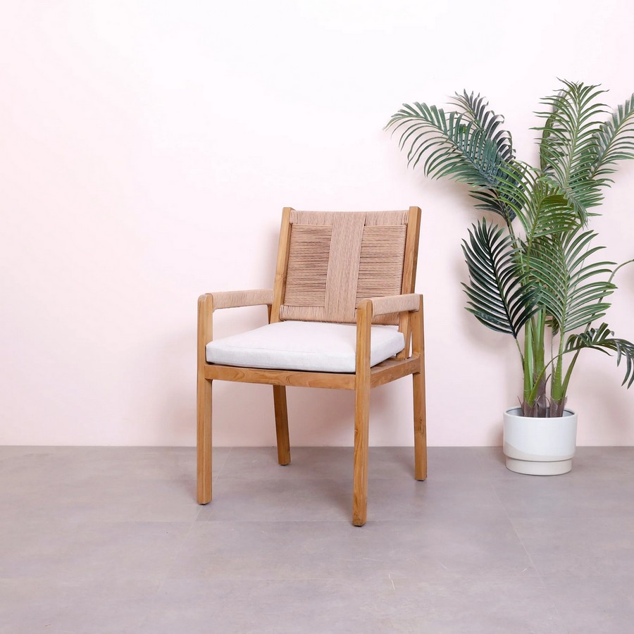 teak and rope arm chair