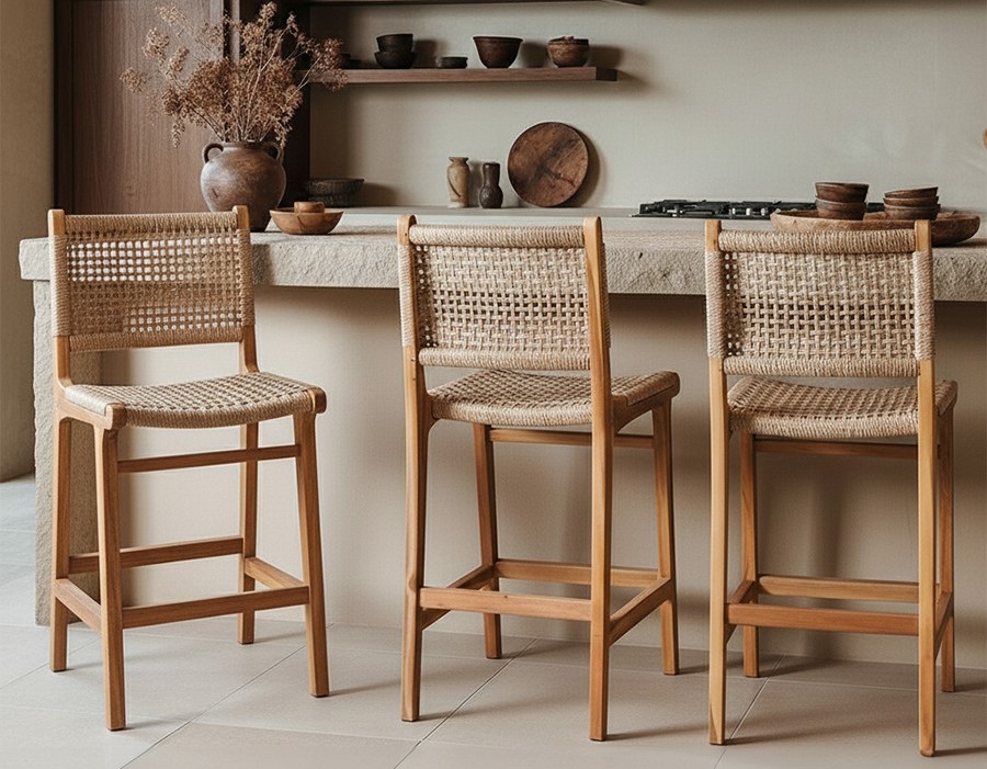 teak and rope bar stools