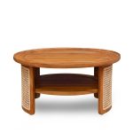 Round Teak and Rattan Coffee Table