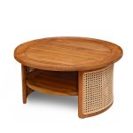 Round Teak and Rattan Coffee Table