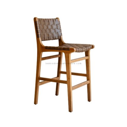 Teak Wood Bar Chair With Synthetic Leather