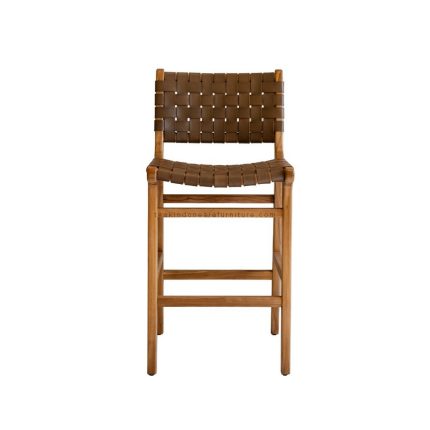 Teak Wood Bar Chair With Synthetic Leather