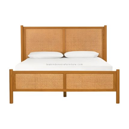 Teak Wood and Rattan Bed Frame