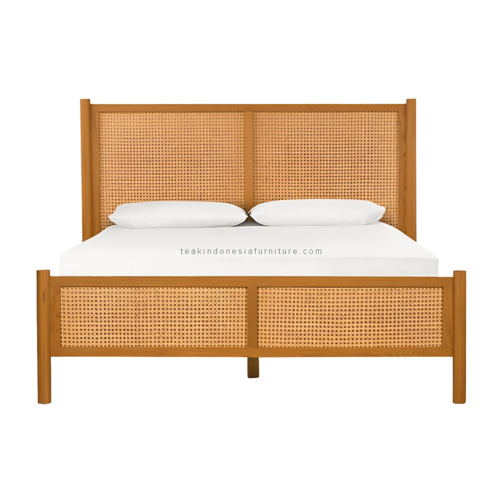 Teak Wood and Rattan Bed Frame TIF-BFR 01 (1) Teak Wood and Rattan Bed Frame