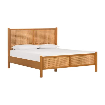 Teak Wood and Rattan Bed Frame