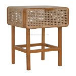 Rattan and Teak Wood Bedside Table