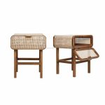 Rattan and Teak Wood Bedside Table