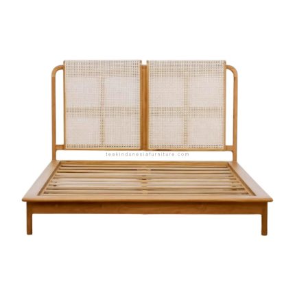 Teak Wood and Rattan Bed Frame
