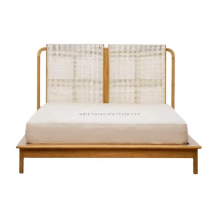 Teak Wood and Rattan Bed Frame