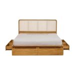 Teak Wood and Rattan Bed Frame With Storage
