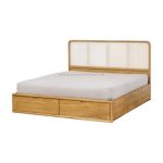 Teak Wood and Rattan Bed Frame With Storage