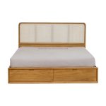 Teak Wood and Rattan Bed Frame With Storage