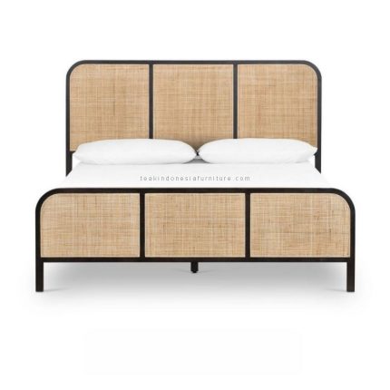 Wooden Teak and Rattan Bed Frame