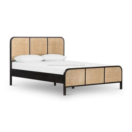 Wooden Teak and Rattan Bed Frame